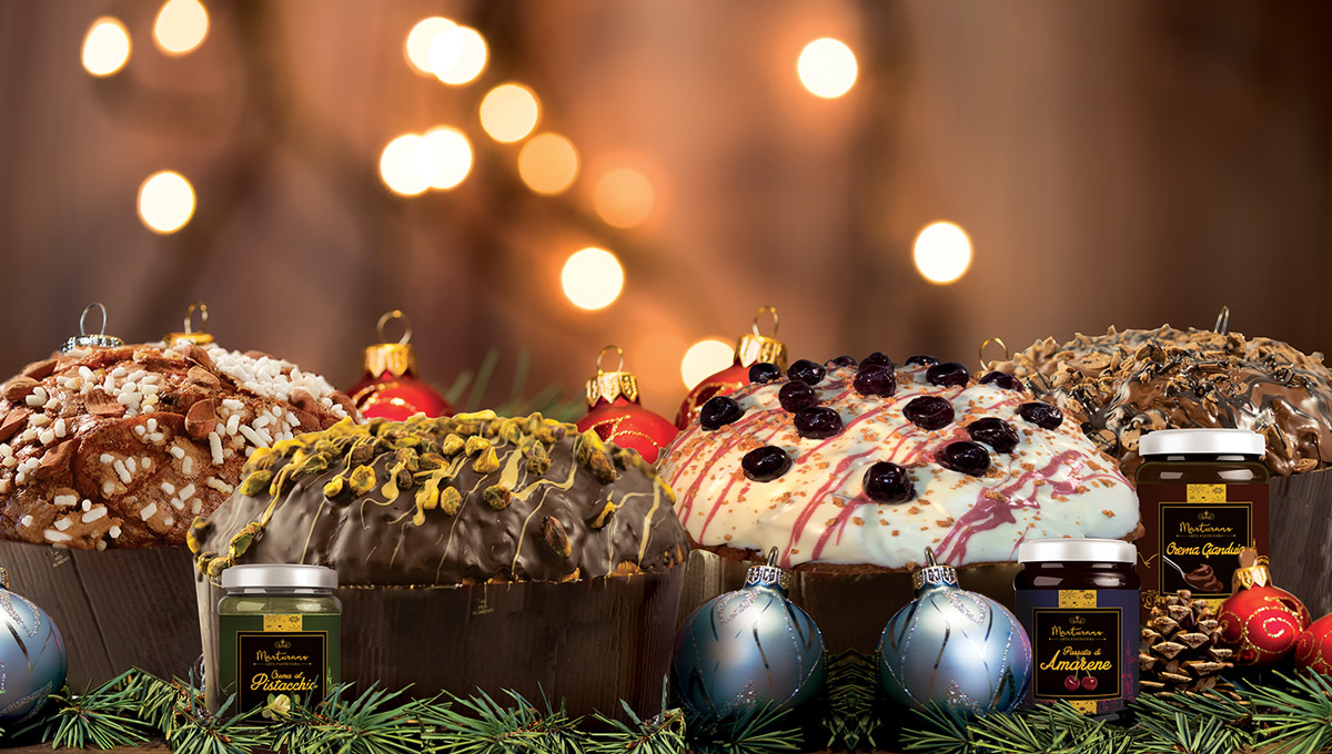 panettoni natalizi marturano, pistacchio, gianduia, crema e amarene, mandorlato albicocche